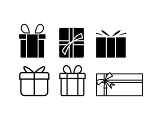 Set of Gift Icon in Black Style Isolated on White Background. Consist of Six Gift Icon Image. Suitable for Valentine, Christmas, Birthday, and more. Vector Illustration.
