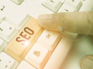 Conceptual hand writing showing Seo. Concept meaning incredibly effective way to market your near...