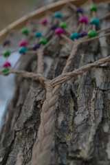 handmade life tree with knot and rope in dramcatcher. close up