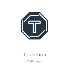 T junction icon vector. Trendy flat t junction icon from traffic signs collection isolated on white background. Vector illustration can be used for web and mobile graphic design, logo, eps10