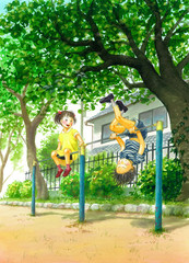 A boy and girl playing in the park