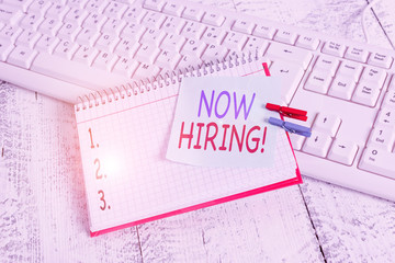 Handwriting text Now Hiring. Conceptual photo finding evaluating working relationship with future...