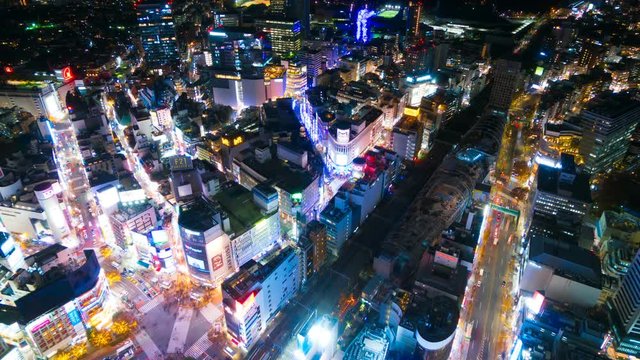 東京　渋谷　夜景　タイムラプス