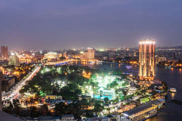 Fototapeta na wymiar Night view of downtown Cairo and the Nile River