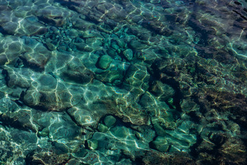 Background of turquoise water in the sea. Turquoise water texture with highlights.