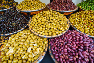 Olives for sale at food market