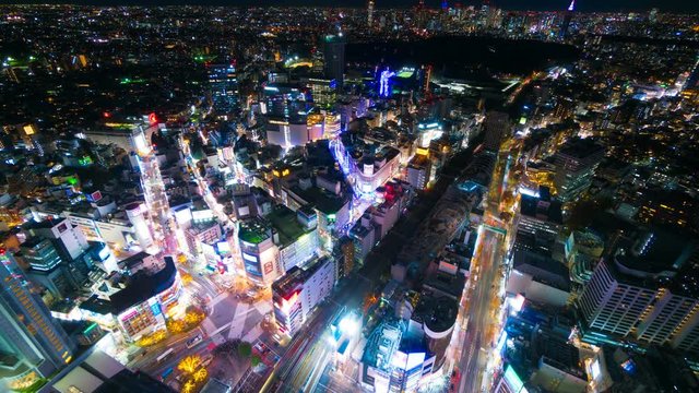 東京　渋谷　夜景　タイムラプス