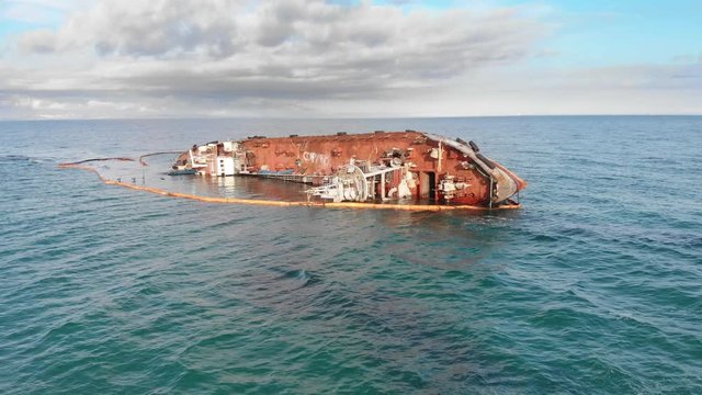 Ariel view of tanker DELFI stranded the coast of Odessa beach