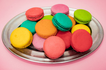 Colorful macarons cakes. sweet food