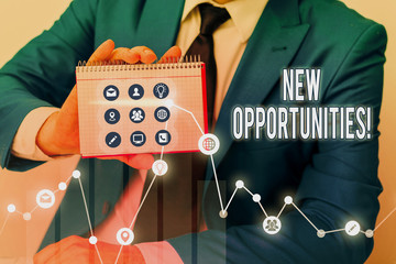 Conceptual hand writing showing New Opportunities. Concept meaning exchange views condition...