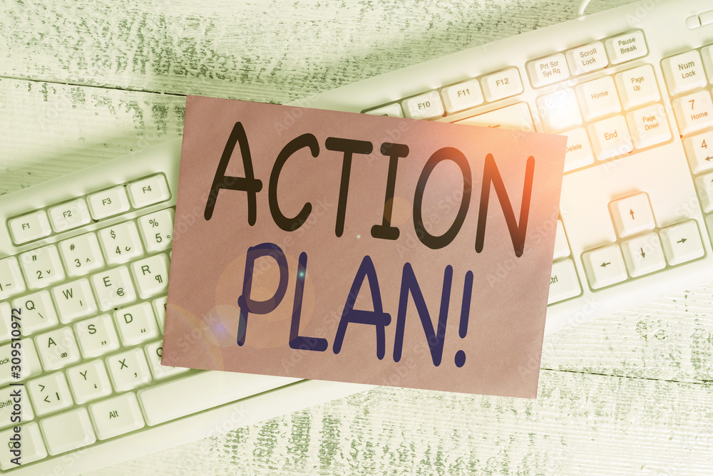 Wall mural word writing text action plan. business photo showcasing proposed strategy or course of actions for 