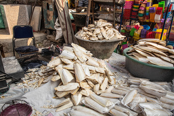 Dried fish for sale at the Souk al-Gomaa market in Al-Khalifa, Cairo