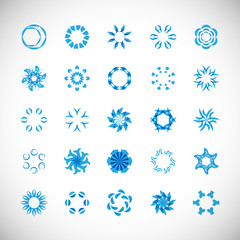 Abstract Circle Icon Set. Vector Isolated On Gray. Abstract Circular Logo For Company Symbol, Star, Tech Icon And Element Design. Creative Icons For Flower And Decorative Logo. Abstract Round Template