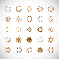 Abstract Circle Icon Set. Vector Isolated On Gray. Abstract Circular Logo For Company Symbol, Star, Tech Icon And Element Design. Creative Icons For Flower And Decorative Logo. Abstract Round Template