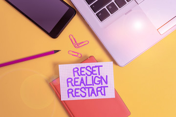 Conceptual hand writing showing Reset Realign Restart. Concept meaning Life audit will help you put...