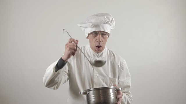 Funny cook.  Emotions, signs.  Humor. White background