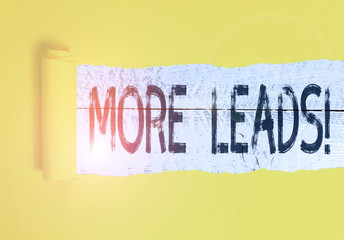 Text sign showing More Leads. Business photo text initiation of consumer interest or enquiry into...