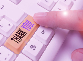 Conceptual hand writing showing Thank You. Concept meaning polite expression used when...
