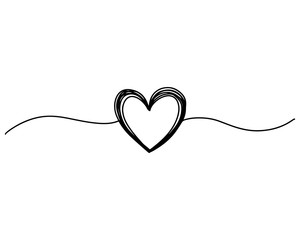 Tangled grungy round scribble hand drawn heart with thin line, divider shape. Vector illustration Isolated on white background.