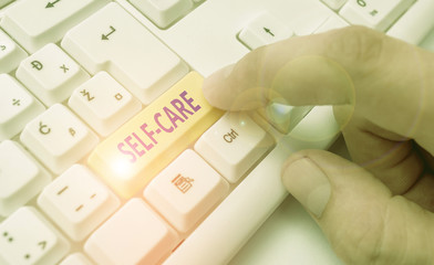 Text sign showing Self Care. Business photo showcasing the practice of taking action to improve one...