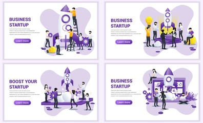 Set of web page design templates for Business start up concept. Can use for web banner, poster, infographics, landing page, web template. Flat vector illustration