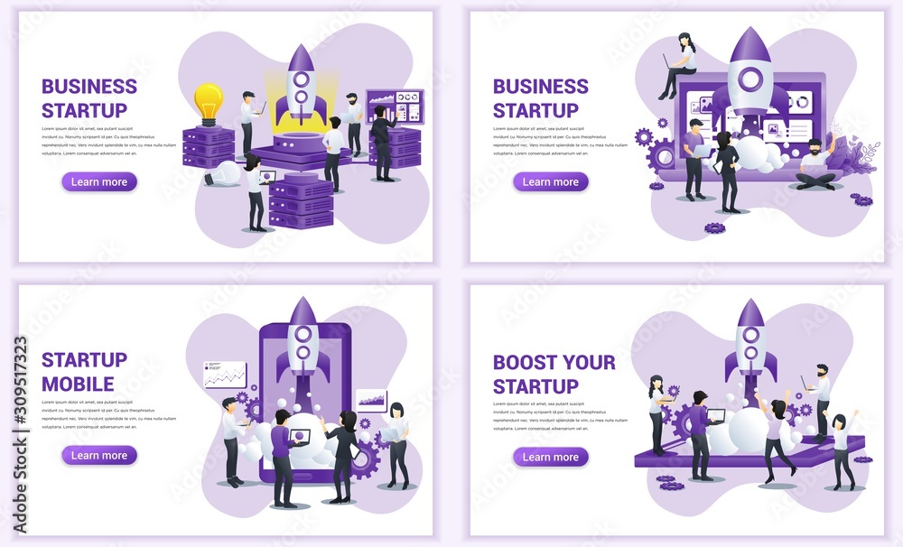 Wall mural set of web page design templates for business start up concept. can use for web banner, poster, info