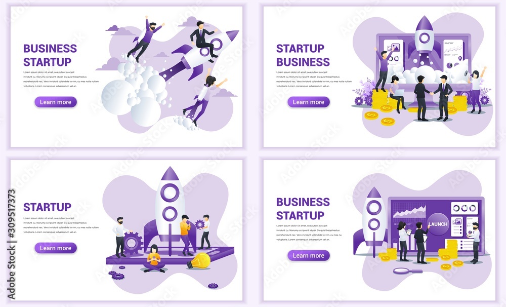 Wall mural set of web page design templates for business start up concept. can use for web banner, poster, info