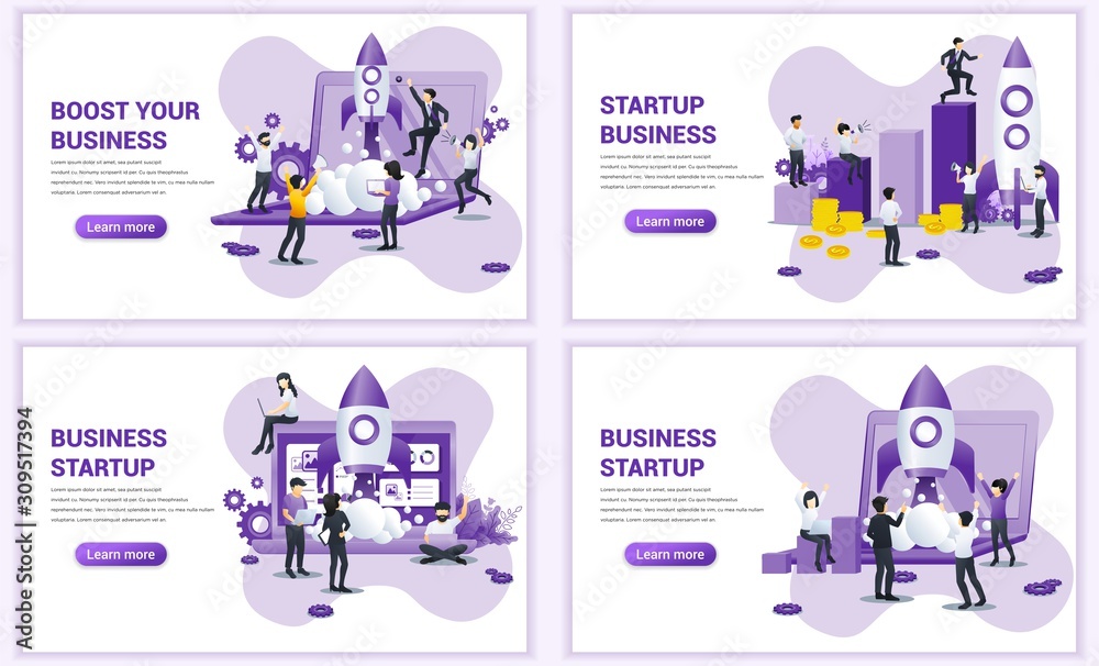 Fototapete Set of web page design templates for Business start up concept. Can use for web banner, poster, infographics, landing page, web template. Flat vector illustration