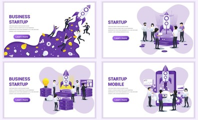 Set of web page design templates for Business start up concept. Can use for web banner, poster, infographics, landing page, web template. Flat vector illustration
