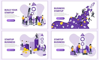 Fototapeta na wymiar Set of web page design templates for Business start up concept. Can use for web banner, poster, infographics, landing page, web template. Flat vector illustration