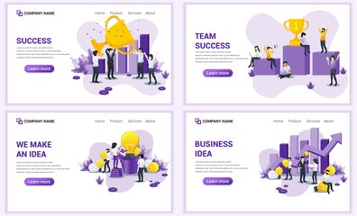 Obraz na płótnie Canvas Set of web page design templates for business, success business and team work. Can use for web banner, poster, infographics, landing page, web template. Flat vector illustration