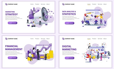 Obraz na płótnie Canvas Set of web page design templates for business analysis, financial, marketing strategy. Can use for web banner, poster, infographics, landing page, web template. Flat vector illustration