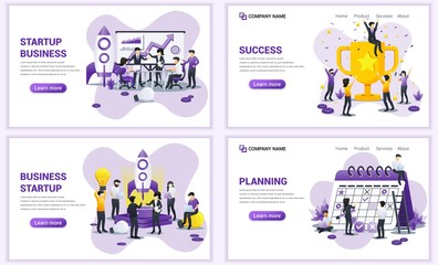 Set of web page design templates for business startup, planning schedule. Can use for web banner, poster, infographics, landing page, web template. Flat vector illustration