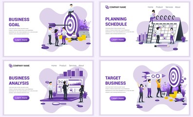 Obraz premium Set of web page design templates for target business, analysis and planning schedule. Can use for web banner, poster, infographics, landing page, web template. Flat vector illustration