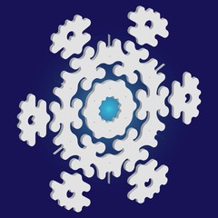 Isolated falling snowflake on blue background.