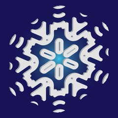 Isolated falling snowflake on blue background.