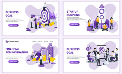 Set of web page design templates for target business, business goal, startup, financial. Can use for web banner, poster, infographics, landing page, web template. Flat vector illustration