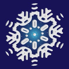 Isolated silhouette of snowflake on blue background.