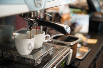 black coffee morning on coffee maker