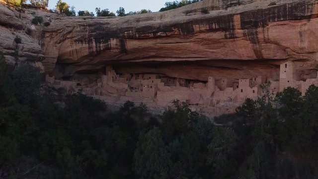 Aerial shot of Cliff Palace - ancient native american dwellings cut in the rocks of Mesa Verde National Park, Colorado, USA)