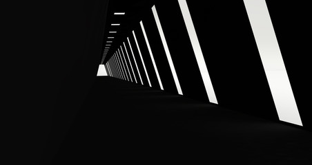 Naklejka premium Empty Long Light Corridor. Modern black background. Futuristic Sci-Fi Triangle Tunnel. 3D Rendering 