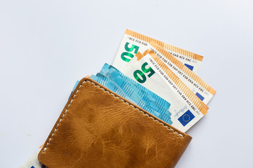 Euro money in leather wallet business finance