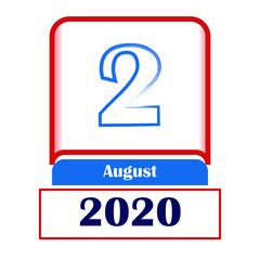 2 August 2020. Vector flat daily calendar. Date, month.