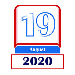 19 August 2020. Vector flat daily calendar. Date, month.
