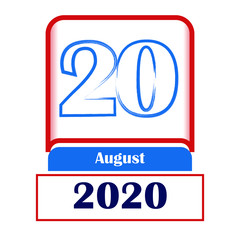 20 August 2020. Vector flat daily calendar. Date, month.