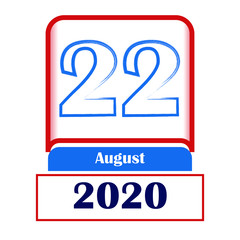 22 August 2020. Vector flat daily calendar. Date, month.