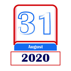 31 August 2020. Vector flat daily calendar. Date, month.