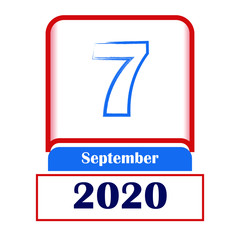 7 September 2020. Vector flat daily calendar. Date, month.