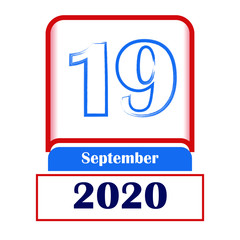 19 September 2020. Vector flat daily calendar. Date, month.