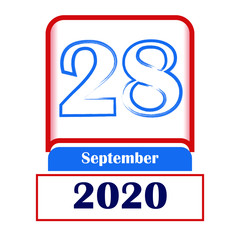 28 September 2020. Vector flat daily calendar. Date, month.